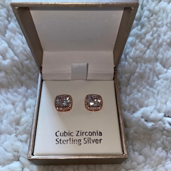 Rose Gold and Sterling Silver Stud Earrings - Picture 5 of 7